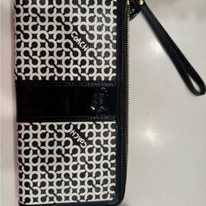 Coach Black and White Signature Zip Wristlet